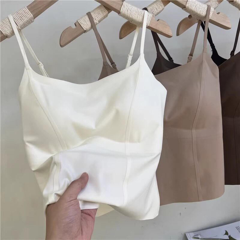 白色吊带背心女带胸垫无痕抹胸内衣内搭打底衫美背文胸一体背心