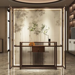实木屏风隔断客厅酒店会客厅办公室玄关茶室竹子大座屏入户 新中式