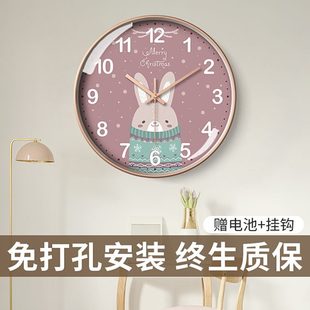 免打孔 儿童钟表卡通挂钟客厅卧室静音时钟挂墙石英钟家用2022新款