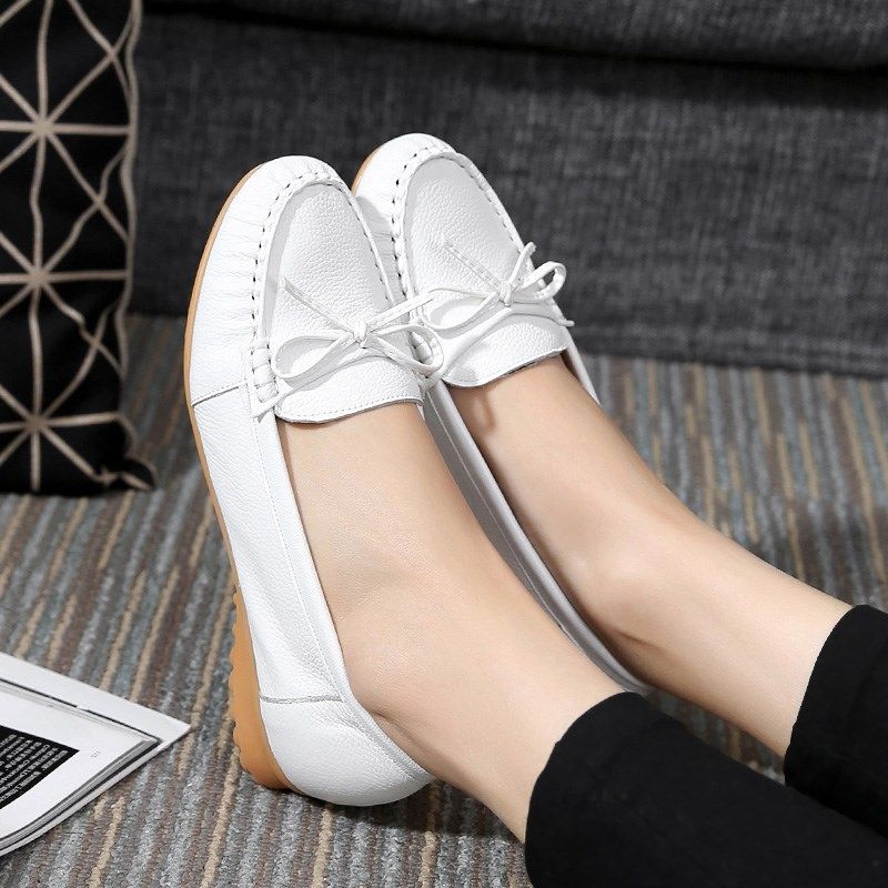 单鞋春秋女鞋平底2023新款真皮休闲豆豆鞋平跟中老年妈妈鞋护士鞋,女鞋,乐福鞋（豆豆鞋）,淘宝优惠券,粉丝福利购,淘宝优惠卷