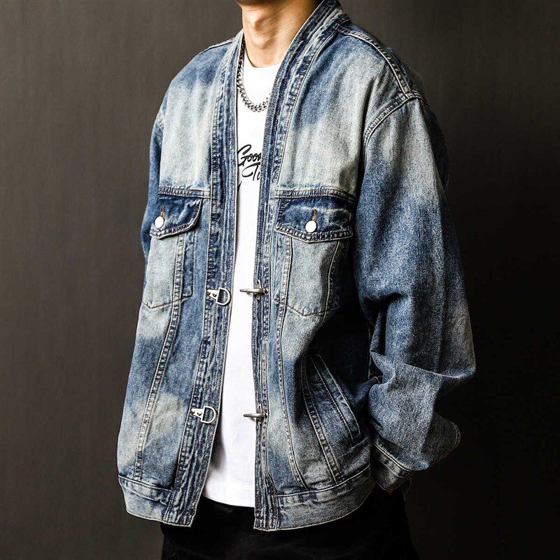 潮牌工装道袍牛仔衣夹克男街头青年2024日系宽松上衣百搭休闲外套