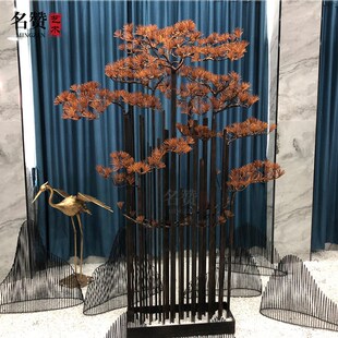金属纯手工迎客松雕塑落地摆件会所酒店大堂别墅样板房创意装 饰品