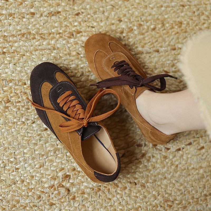 2025新款平底大码女鞋41一43休闲拼色时尚德训鞋百搭系带单鞋女潮,女鞋,德训鞋,淘宝优惠券,粉丝福利购,淘宝优惠卷