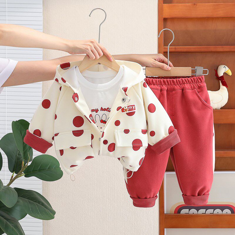 婴儿衣服春秋季小女孩洋气外套可爱分体套装一岁女宝宝春装三件套