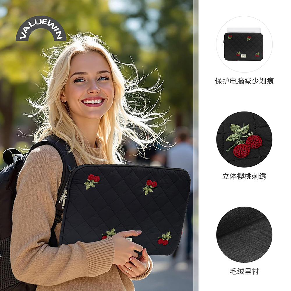 刺绣樱桃款平板笔记本电脑内胆包