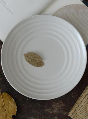 三拾家 白色螺纹陶瓷盘哑光有质感8英寸菜盘西餐盘甜品盘复古盘子