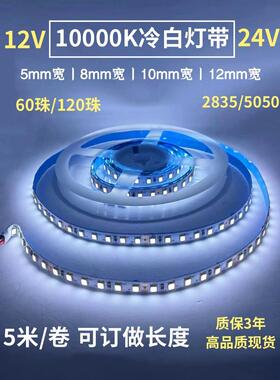 准确色温12V/24V2835光板冷白5050贴片非防水60/120珠10000K灯条