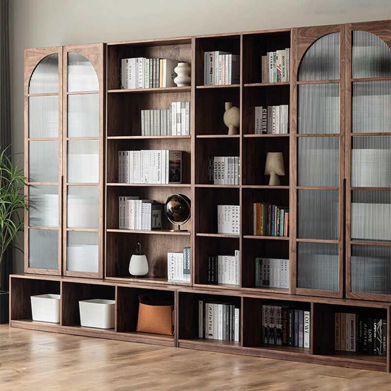 妙梵“时光茧橱”北美黑胡桃木组合书柜客厅落地书架展示柜收纳柜