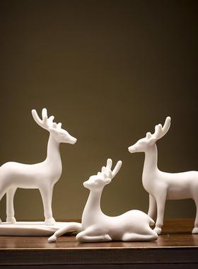 陶瓷可爱动物小鹿手工艺品茶盘茶宠家居客厅书房玄关盆景装饰摆件