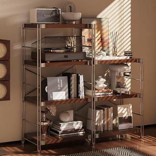 钢木置物架落地多层客厅阳台储物架书架家用厨房微波炉收纳架 日式