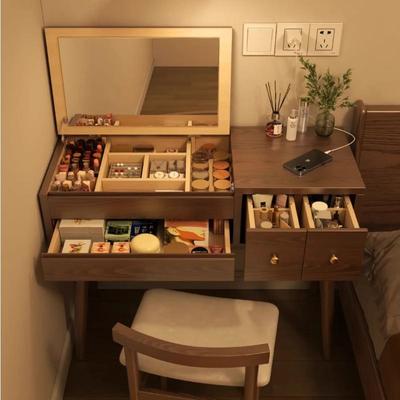 实木梳妆台新款翻盖化妆桌现代卧室简约小户型化妆收纳一体柜书桌