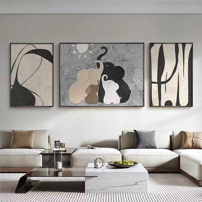现代大象客厅挂画大气抽象沙发背景墙装饰画肌理感画