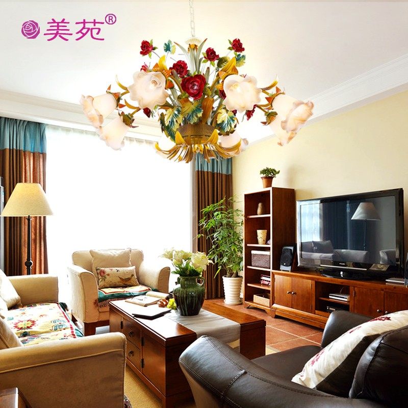 美苑 欧式田园客厅吊灯艺术吊灯铁艺灯草灯韩式卧室吊灯,家装灯饰光源,客厅吊灯,淘宝优惠券,粉丝福利购,淘宝优惠卷