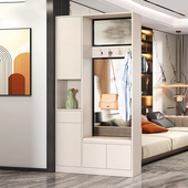 奶油风入户鞋 柜玄关柜一体客厅屏风玻璃柜现代门厅柜