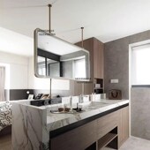 现代圆角方形镜智能发光浴室镜酒店天板吊镜悬空吊镜子