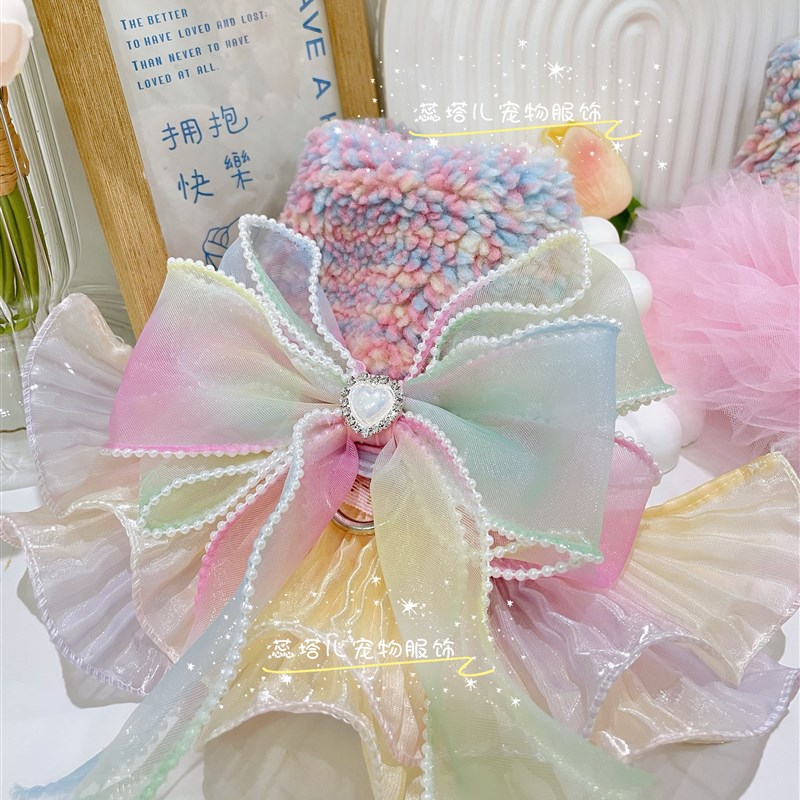 狗狗棉服小香风超小体羊羔绒蓬蓬裙保暖仙气大蝴蝶牵引扣突突裙子