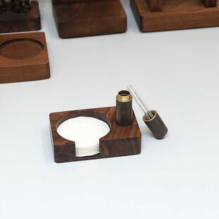 咖啡器具实木桌面收纳58 咖啡过滤纸接粉环布粉针多功能收纳座意式