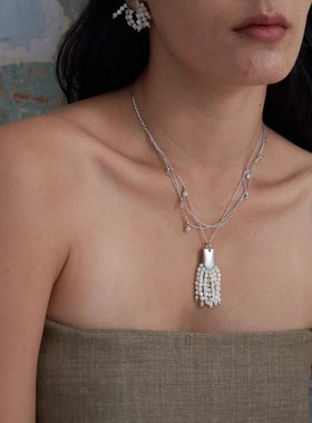 天然贝母流苏多层项链女新中式轻奢小众设计高级感叠戴气质锁骨链