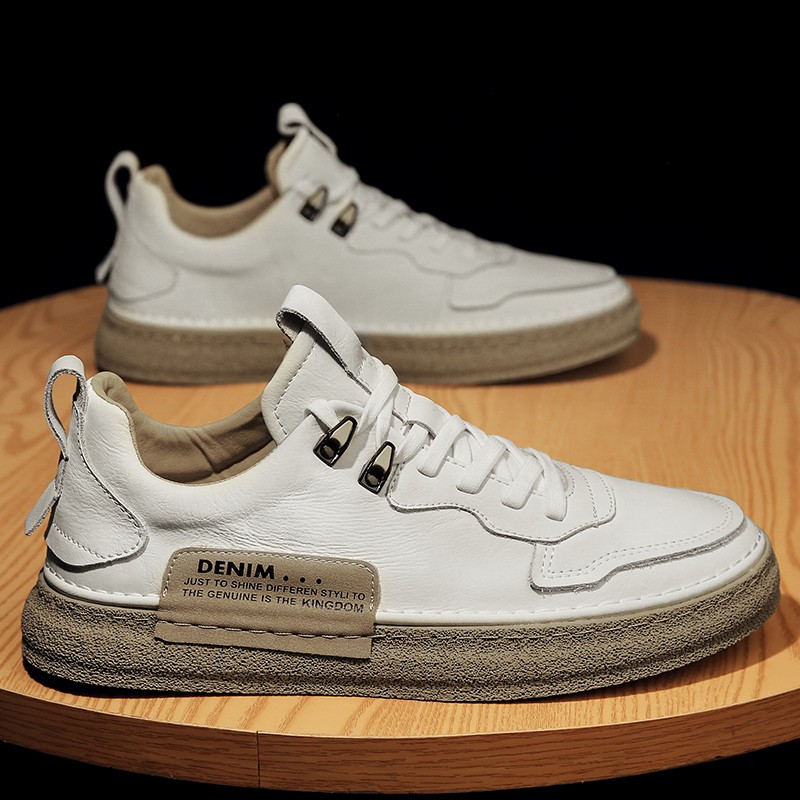 男鞋2021新款秋季真皮小白鞋时尚运动休闲平板鞋春秋鞋子男潮皮鞋