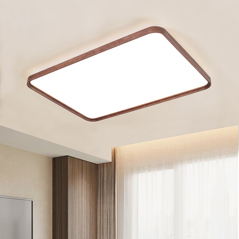 新中式吸顶灯实木客厅灯led超薄胡桃木色简约现代大气卧室餐厅灯