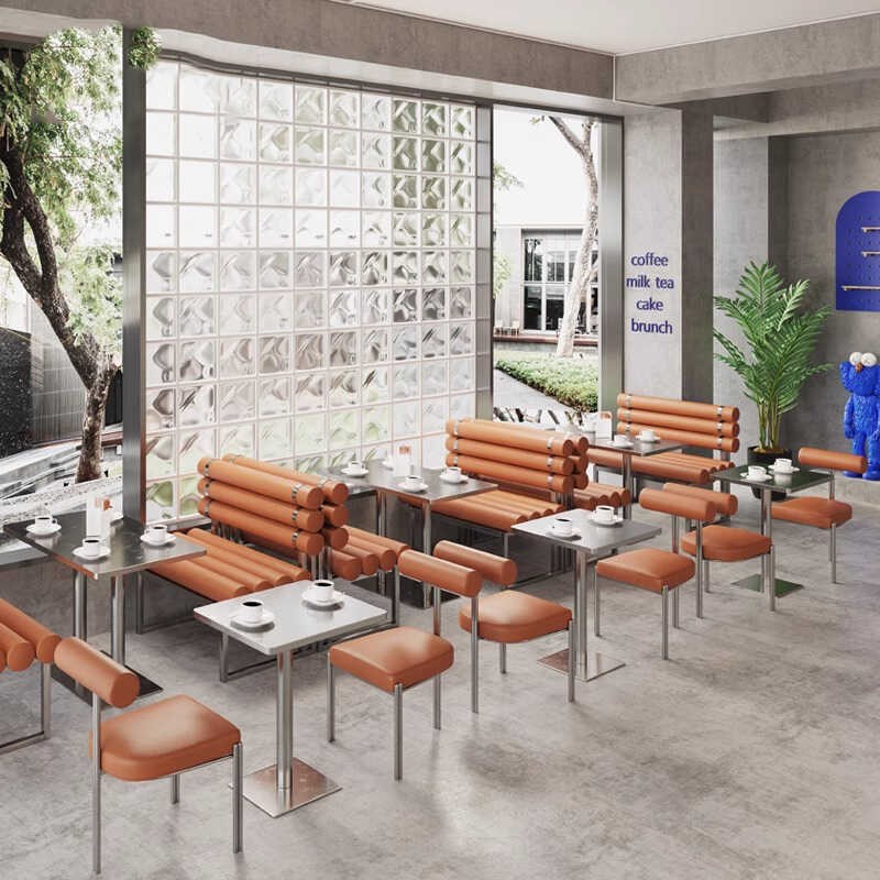 定制主题餐厅靠墙卡座沙发甜品店奶茶店咖啡厅音乐餐厅不锈钢桌椅