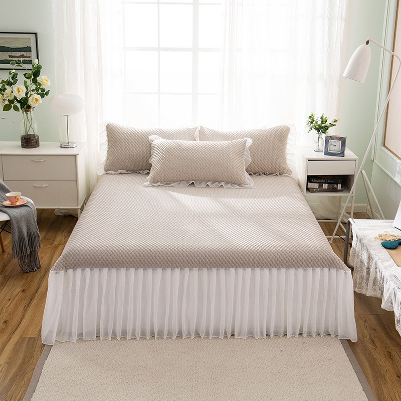 冰豆豆凉席床裙款三件套夏季可水洗冰丝席单人学生宿舍空调软席灰