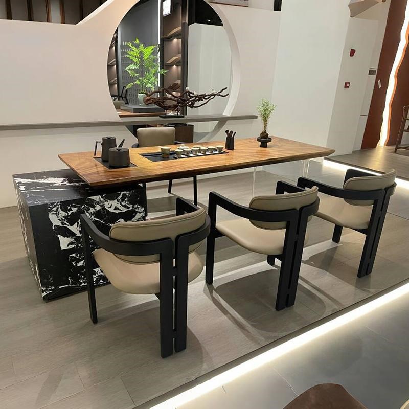 新中式岩板茶桌2024新款v高端黑胡桃木办公室轻奢现代高级感茶台