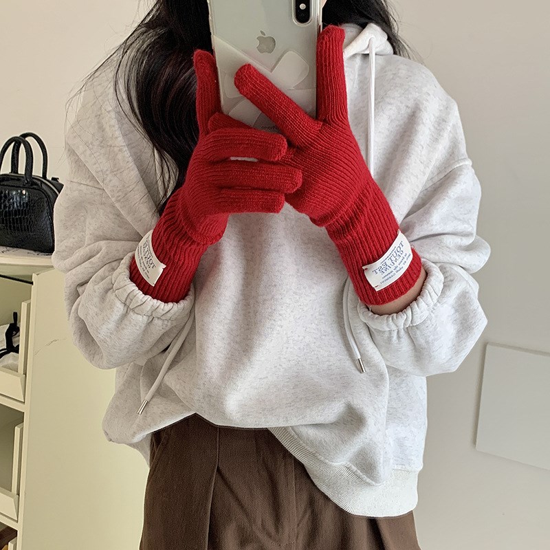 2024秋冬季新款针织羊毛手套学院风漏指日韩系保暖纯色骑行手套女