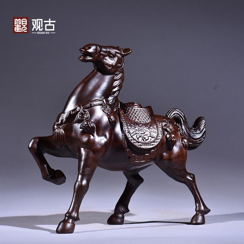 黑檀木雕马摆件木质唐马家居客厅办公室电视柜装饰红木工艺品送礼