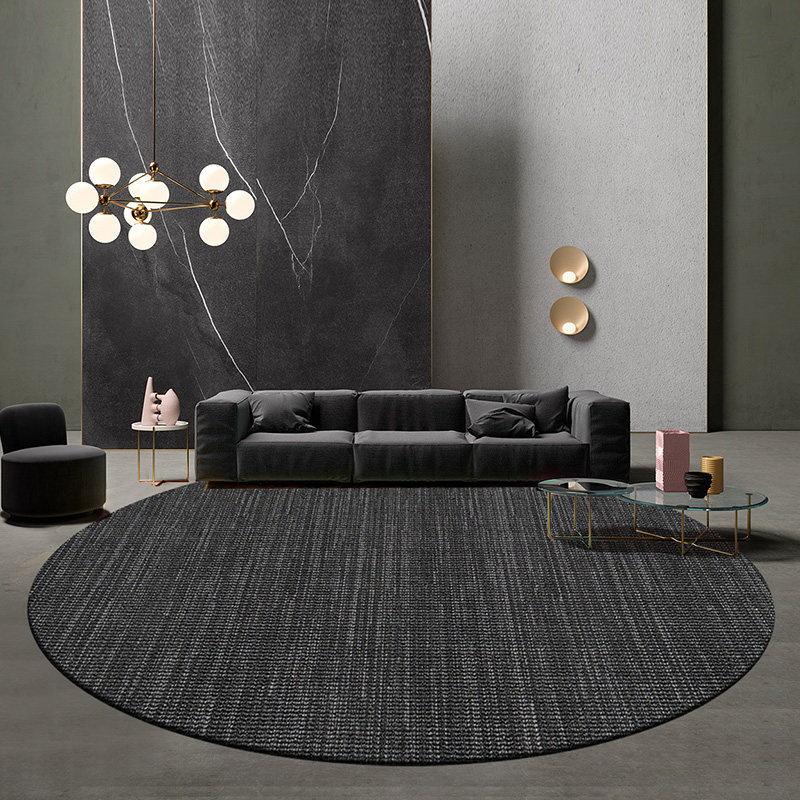 圆形地毯客厅羊毛混纺茶几毯简约现代编织卧室轻奢高级感灰竖条纹