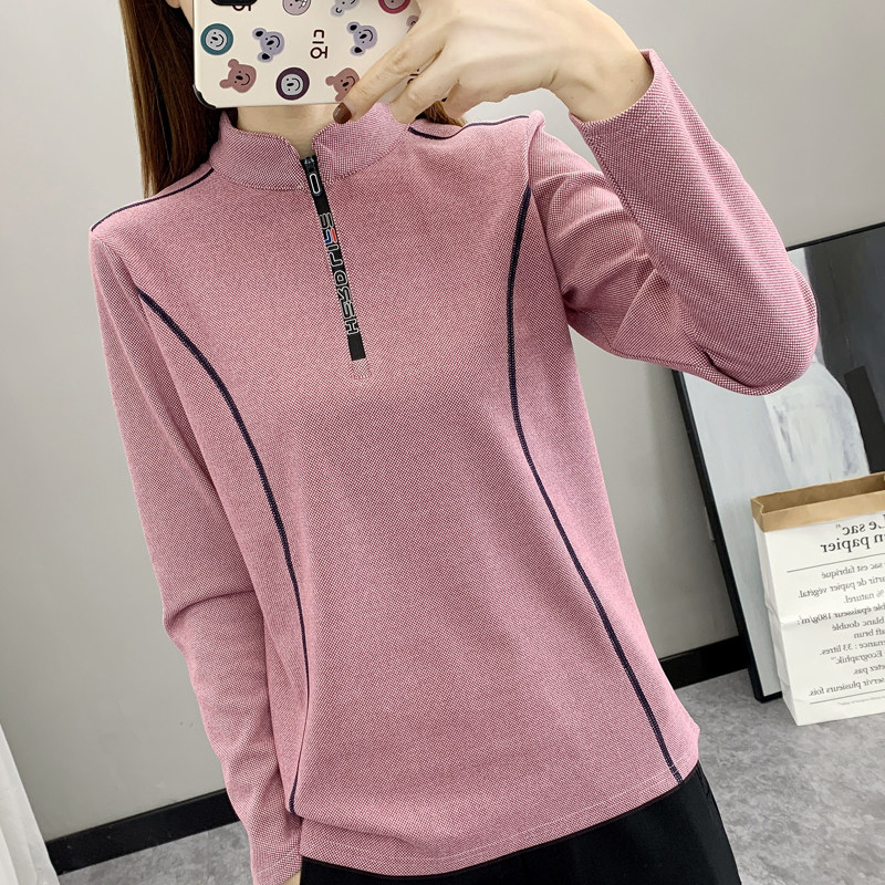 德绒T恤女抓绒衣立领休r闲衫户外跑步打底卫衣运动健身服保暖拉绒