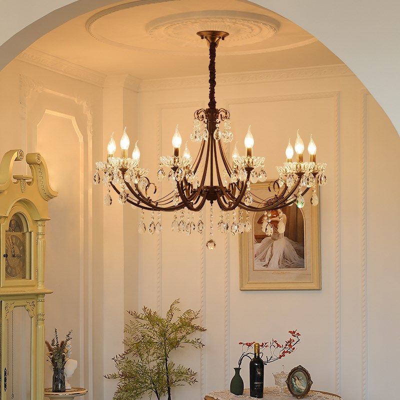 美式吊灯客厅卧室餐厅法式轻奢复古大气铁艺黑色创意简约水晶灯具,家装灯饰光源,客厅吊灯,淘宝优惠券,粉丝福利购,淘宝优惠卷