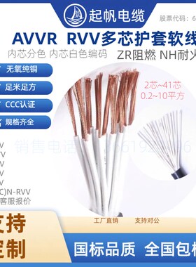 起帆国标铜芯RVV多芯护套软线12/14/16/1I8/20/22芯0.5平方编号线