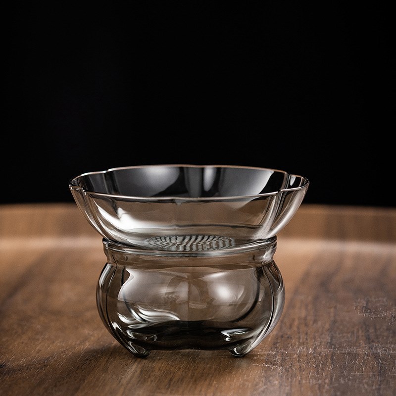 纯手工茶滤网激光打孔全玻璃一体茶漏底座套装茶隔透明茶叶过滤器