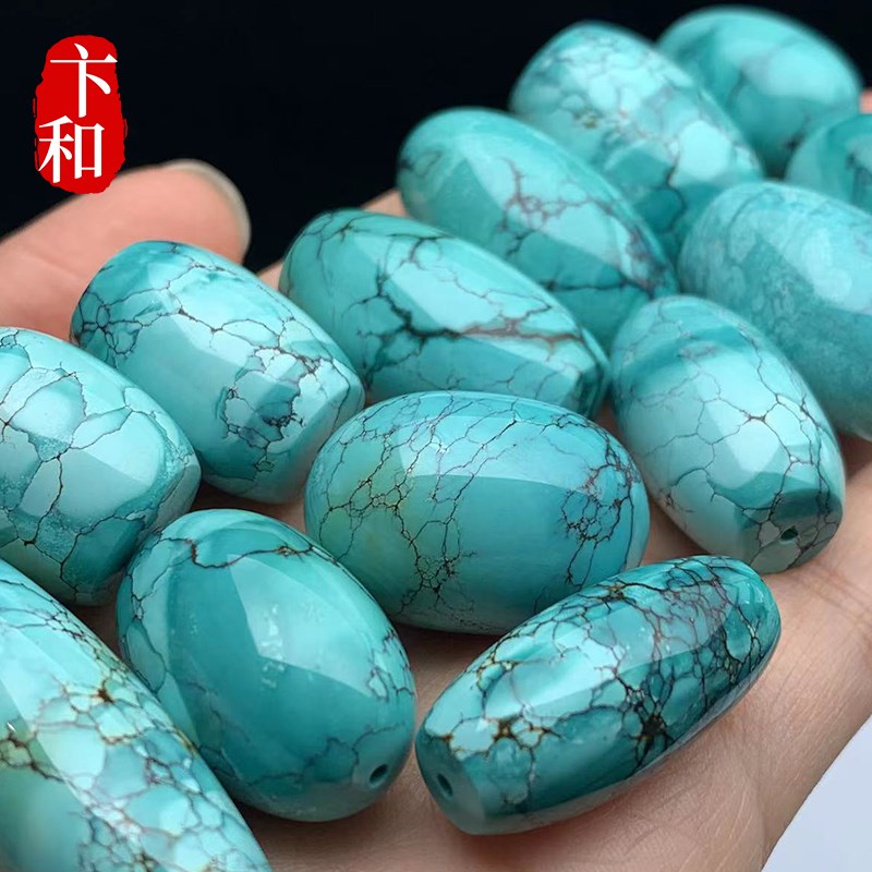 湖北原矿高瓷绿松石桶珠散珠手串手链锁骨链佛珠顶珠配珠diy配饰