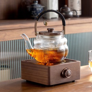 胡桃木全自动电陶炉煮茶器玻璃煮茶壶家用烧水壶小T型蒸煮茶炉套