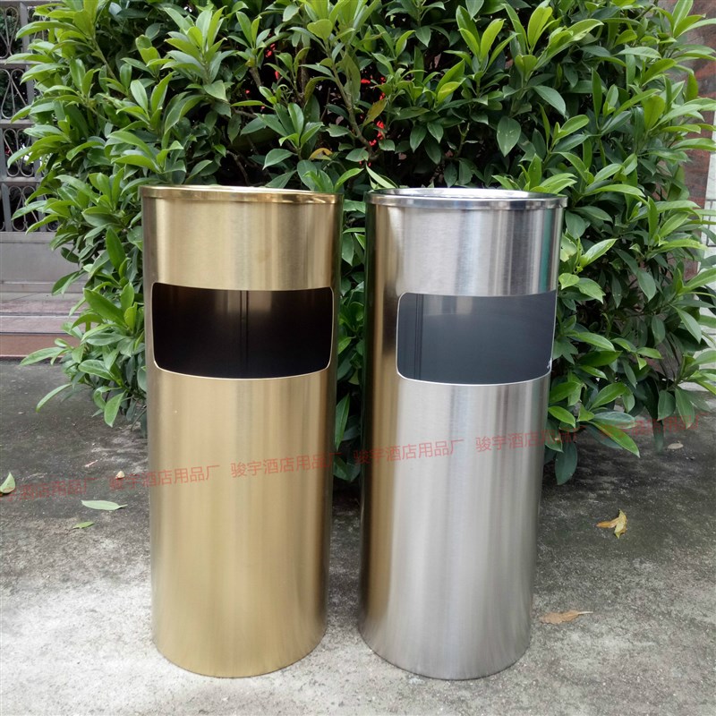 酒店垃圾桶大堂立式不锈钢垃圾桶商用白钢烟灰桶圆形砂钢方果皮箱