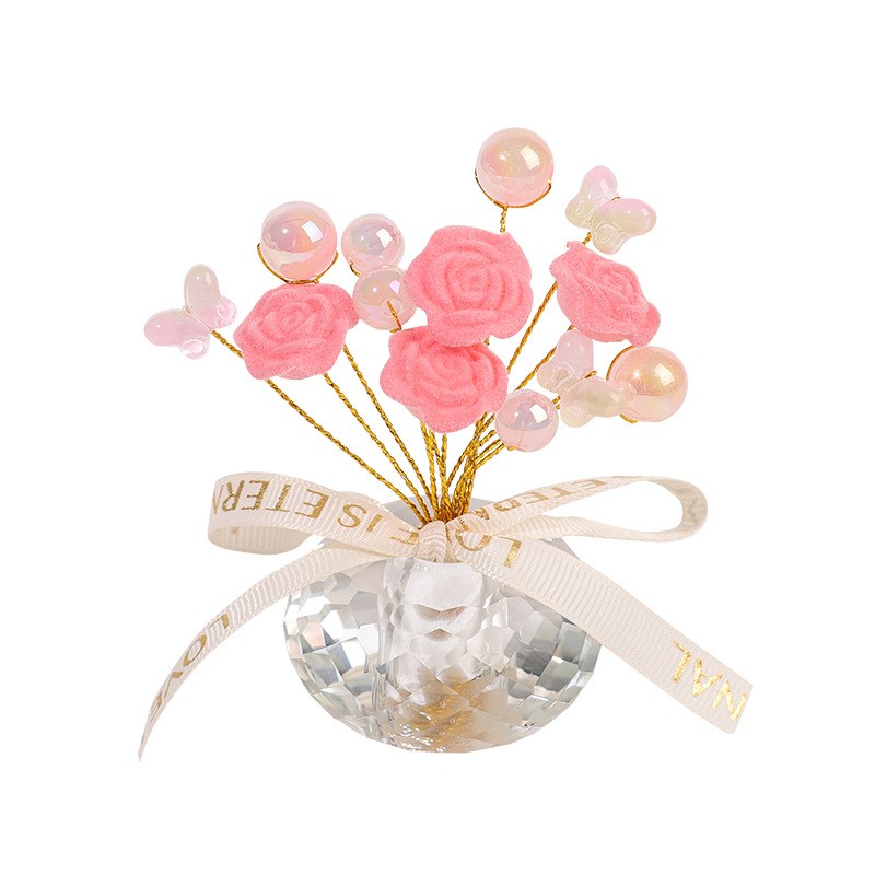 水晶仿真花汽车车内中控台插花瓶花朵装饰品车载漂亮花束女生