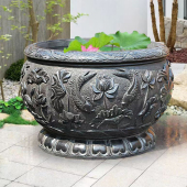 青石石缸缸石头水缸仿古门海做旧圆形庭院石雕鱼缸盆荷缸