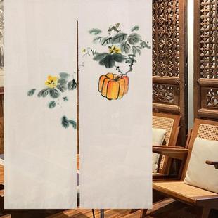 隔断帘禅意国风文艺免打孔遮挡遮丑帘子 手绘门帘棉麻布艺短帘中式