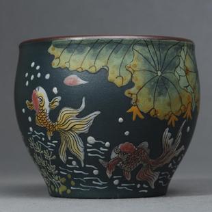 宜兴紫砂杯纯全手工泥绘金玉满堂主人杯原矿老紫泥水缸杯品茗杯