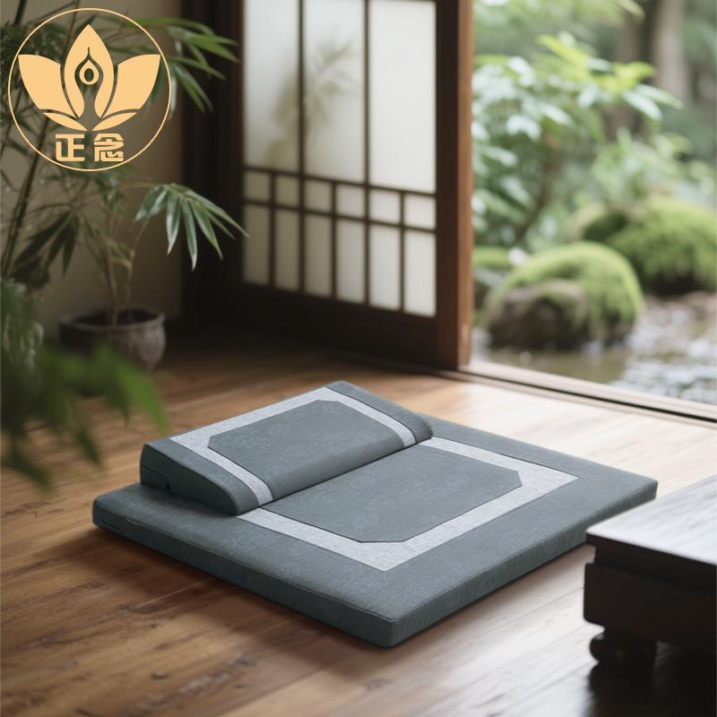 正念禅修垫加宽加厚打坐垫黄麻内芯冥想静坐垫棉麻镶色跪拜垫蒲团