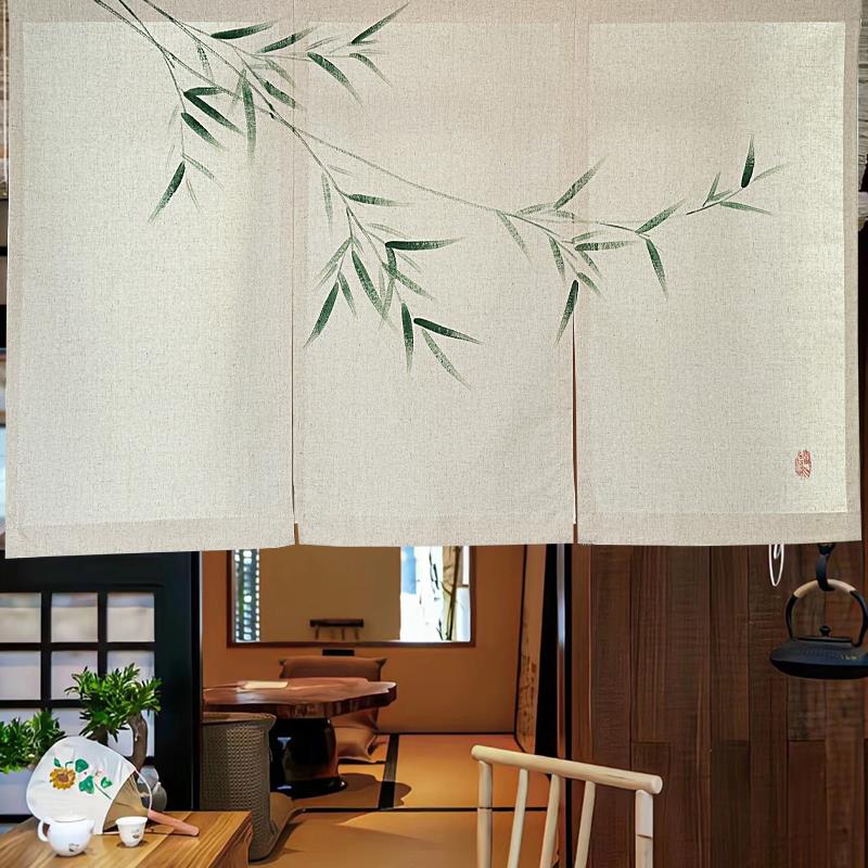 日式短帘新中式布帘门帘棉麻手绘图案暖帘门头帘定制半帘装饰帘子