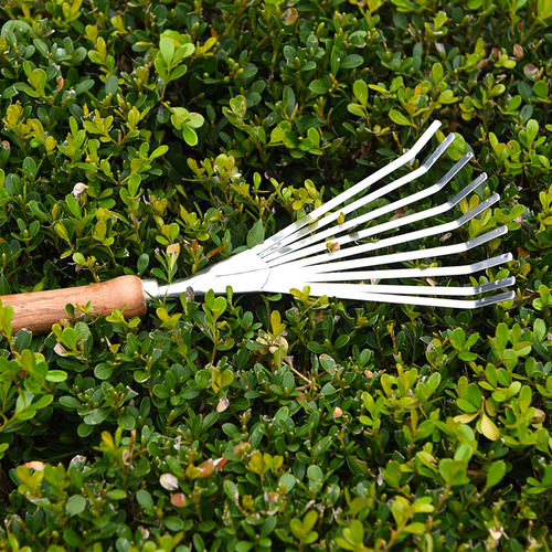 花小白园艺树叶耙不锈钢木柄家用花园清扫枯枝落叶手持园艺工具