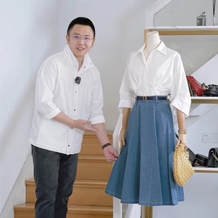 杰唯卡 伞裙女 温柔气质牛m仔遮胯高腰A字半身裙2024春夏新款