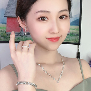 精致超闪水晶项链耳n环耳夹套装 新娘饰品结婚纱礼服配饰晚宴会首