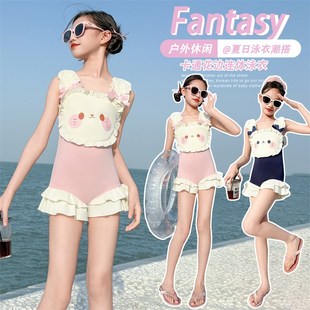 女童漂亮泳衣新款 女F大童带胸垫学生游泳培训泳 儿童连体吊带泳装