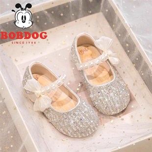 小N女孩皮鞋 儿童2025春秋新款 软底配礼服单 水晶鞋 真皮女童公主鞋