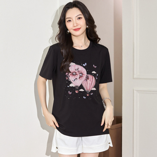 短袖 大码 洋气时尚 胖mm宽松显n瘦休闲上衣200斤胖妹妹夏装 T恤 女装