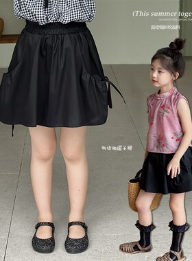 女童韩系半身裙20l24新款夏装小女孩裙子洋气儿童百搭黑色短裙套